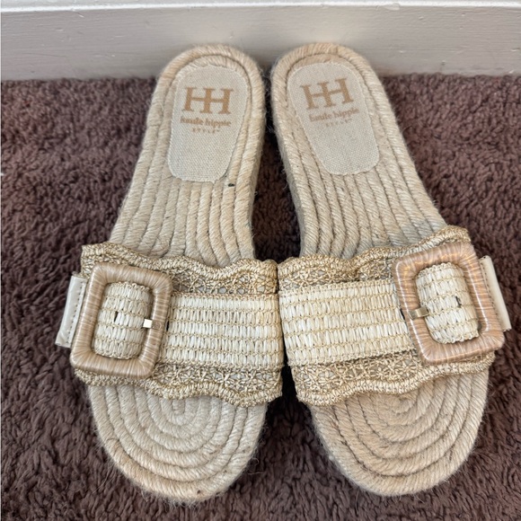 Haute Hippie Nysaa Raffia Slide Sandals Open Toe Casual Beige Wicker Slip On 8.5 - Picture 3 of 6